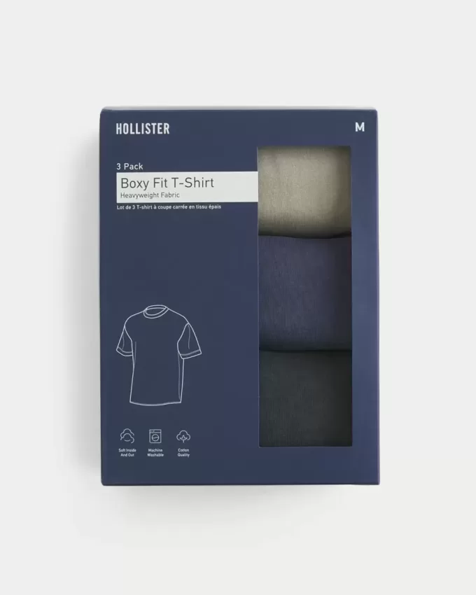3er-Pack kastige, schwere T-Shirts mit verwaschenem Rundhalsausschnitt