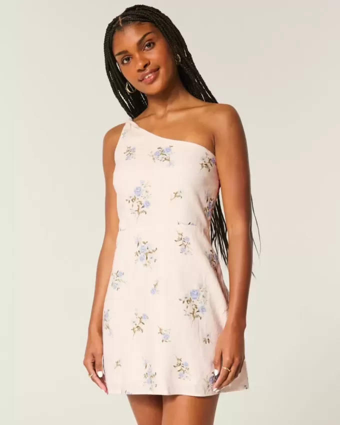 Asymmetrisches Minikleid aus Leinenmischung
