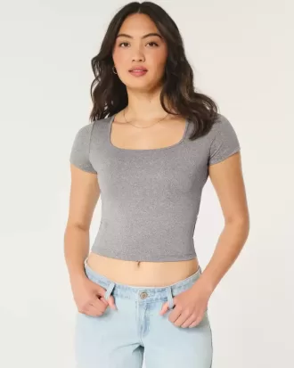 Baby-T-Shirt mit eckigem Ausschnitt aus weichem, nahtlosem Stretch-Stoff