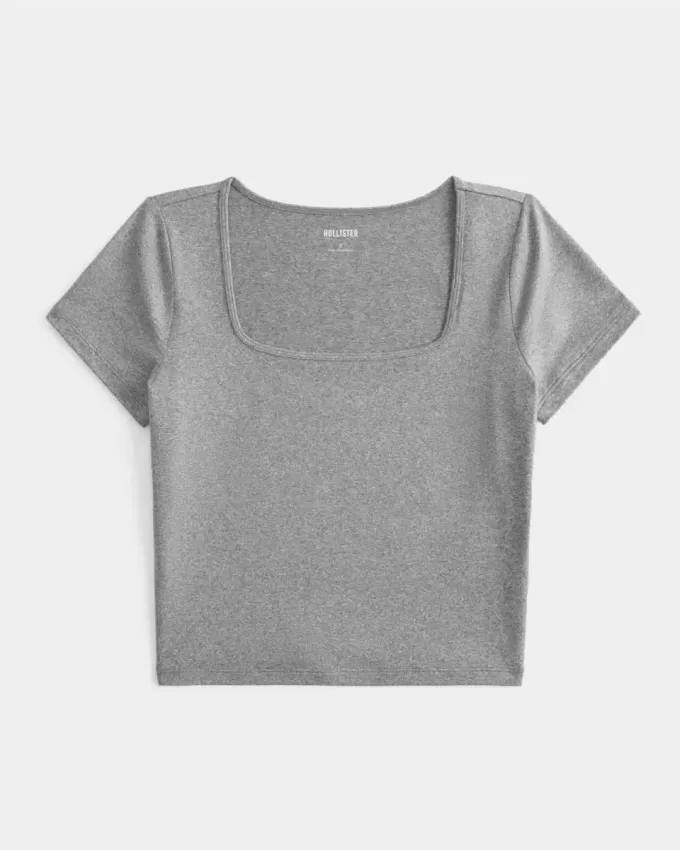 Baby-T-Shirt mit eckigem Ausschnitt aus weichem, nahtlosem Stretch-Stoff Baby-T-Shirt mit eckigem Ausschnitt aus weichem, nahtlosem Stretch-Stoff