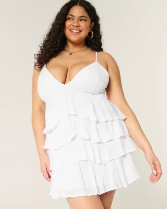Babydoll-Minikleid mit V-Ausschnitt und Rüschen