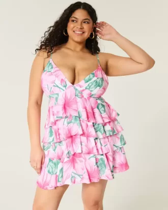 Babydoll-Minikleid mit V-Ausschnitt und Rüschen