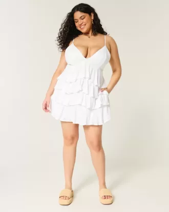 Babydoll-Minikleid mit V-Ausschnitt und Rüschen
