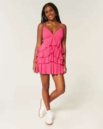 Babydoll-Minikleid mit V-Ausschnitt und Rüschen
