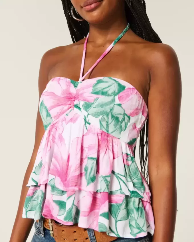 Babydoll-Oberteil mit gestuftem Neckholder