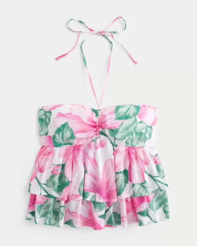 Babydoll-Oberteil mit gestuftem Neckholder