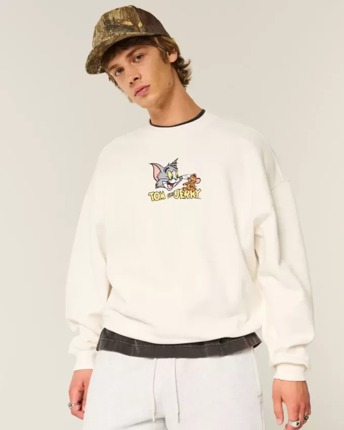 Baggy Cinch Tom und Jerry Grafik-Sweatshirt mit Rundhalsausschnitt