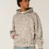 Baggy-Hoodie mit Cinch-Ausschnitt und Leopardenmuster