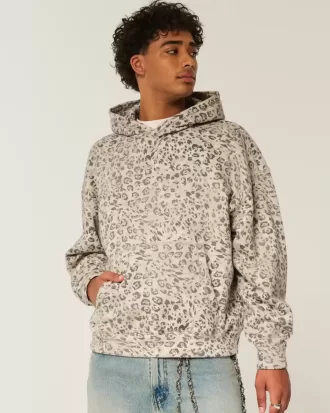 Baggy-Hoodie mit Cinch-Ausschnitt und Leopardenmuster