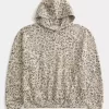 Baggy-Hoodie mit Cinch-Ausschnitt und Leopardenmuster