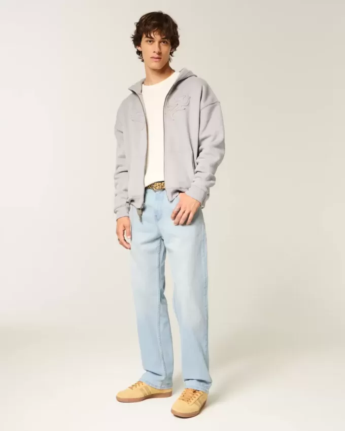 Baggy-Jeans in heller Waschung