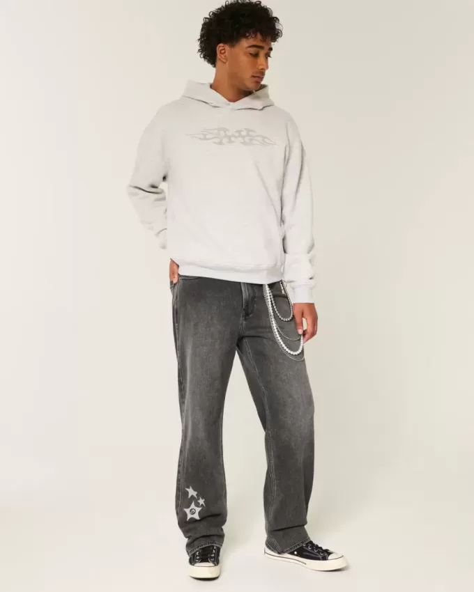 Baggy-Jeans in verwaschenem Schwarz mit Stern-Grafik