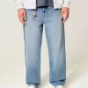 Baggy-Jeans mit Adler-Grafik in mittlerer Waschung