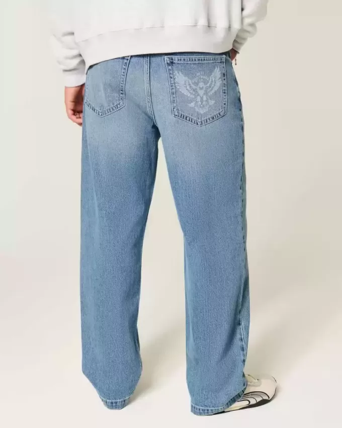 Baggy-Jeans mit Adler-Grafik in mittlerer Waschung