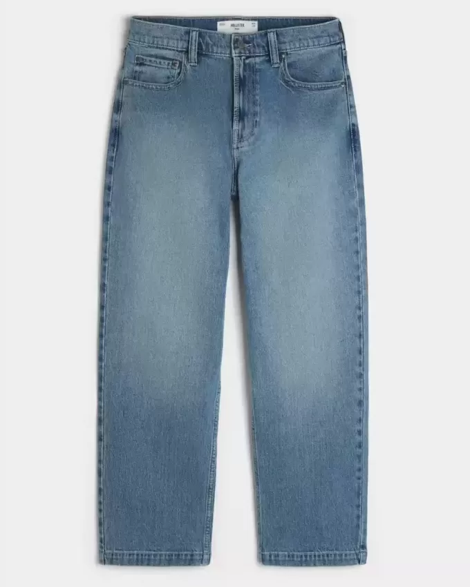 Baggy-Jeans mit Adler-Grafik in mittlerer Waschung