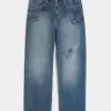 Baggy-Jeans mit Doodle-Muster in mittlerer Waschung