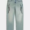 Baggy-Jeans mit Grafik in heller Waschung