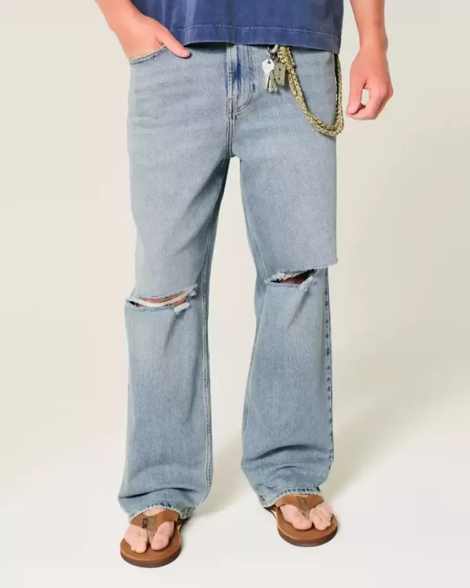 Baggy-Jeans mit Rissen und mittlerer Waschung