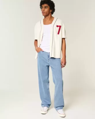 Baggy-Jeans mit Stickerei in mittlerer Waschung