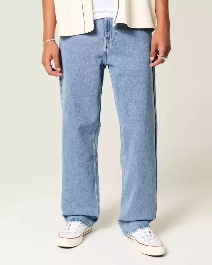 Baggy-Jeans mit Stickerei in mittlerer Waschung