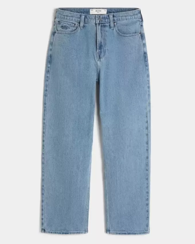 Baggy-Jeans mit Stickerei in mittlerer Waschung