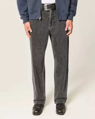 Baggy-Jeans mit verwaschenem Logo und Grafik in Schwarz