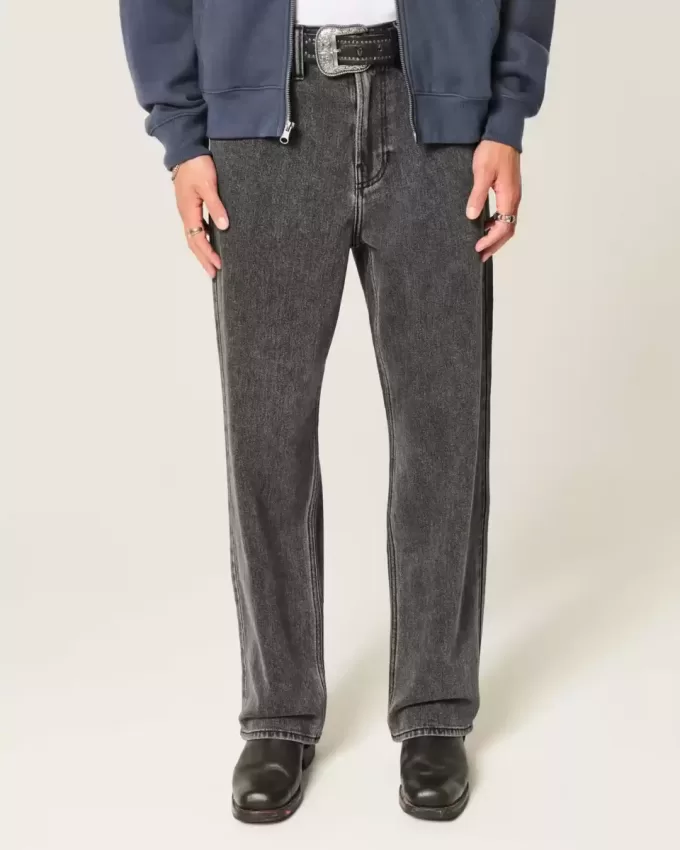 Baggy-Jeans mit verwaschenem Logo und Grafik in Schwarz