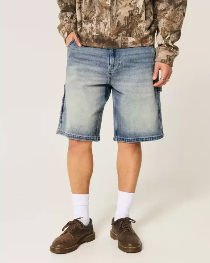 Baggy-Jeansshorts in dunkler Waschung