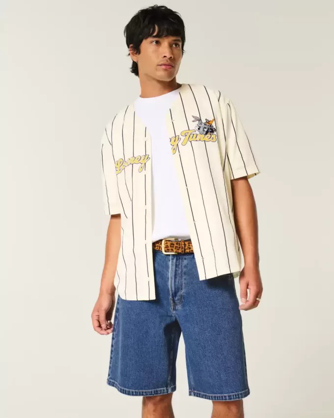 Baggy-Jeansshorts in mittlerer Waschung