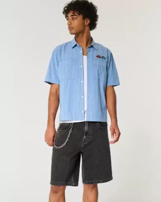 Baggy-Jeansshorts in verwaschenem Schwarz