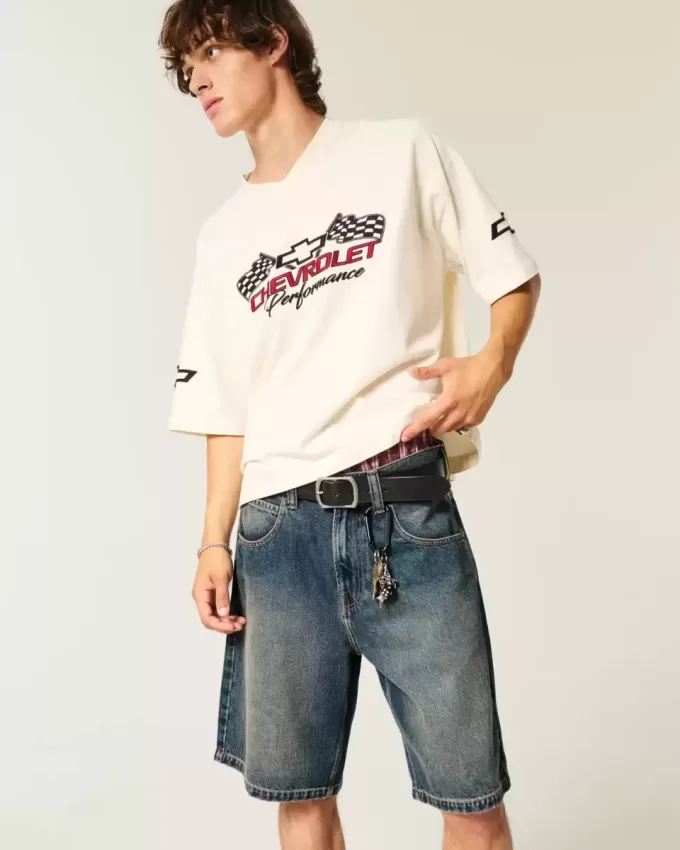 Baggy-Jeansshorts mit Schlangenmuster