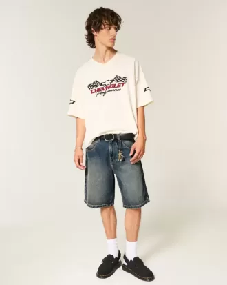 Baggy-Jeansshorts mit Schlangenmuster
