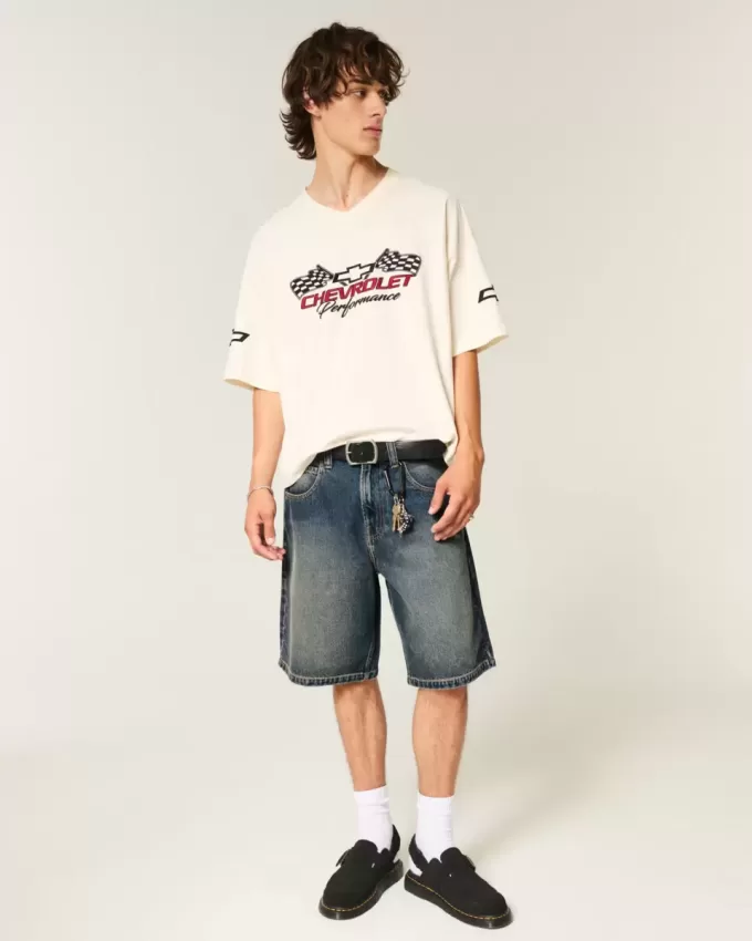 Baggy-Jeansshorts mit Schlangenmuster