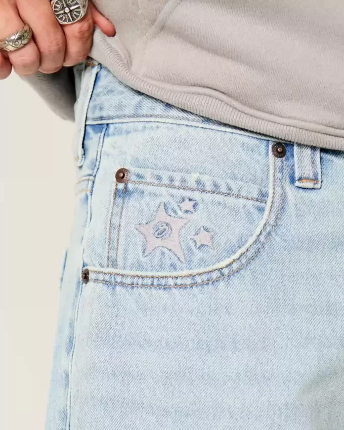 Baggy-Jeansshorts mit Sterngrafik