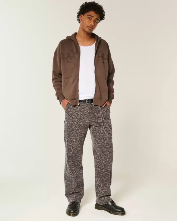 Baggy-Malerjeans mit Leopardenmuster