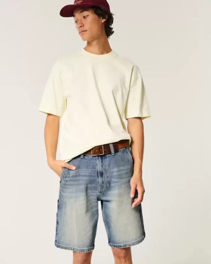 Baggy-Malershorts aus Denim in mittlerer Waschung Baggy-Malershorts aus Denim in mittlerer Waschung