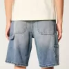 Baggy-Malershorts aus Denim in mittlerer Waschung Baggy-Malershorts aus Denim in mittlerer Waschung