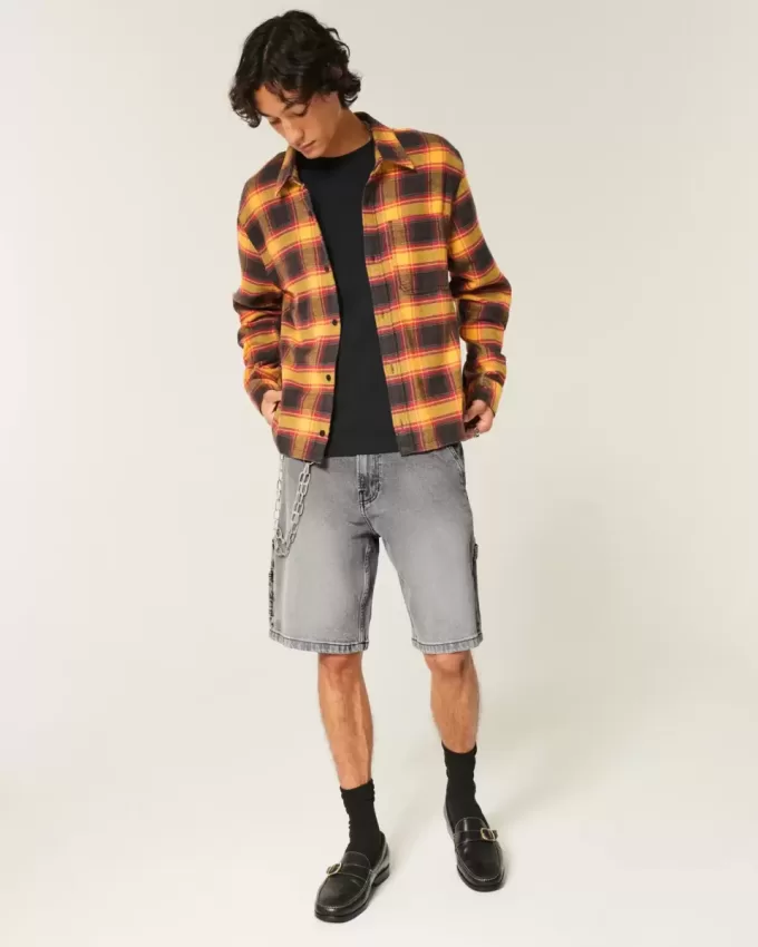 Baggy-Malershorts aus verwaschenem schwarzem Denim