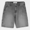 Baggy-Malershorts aus verwaschenem schwarzem Denim