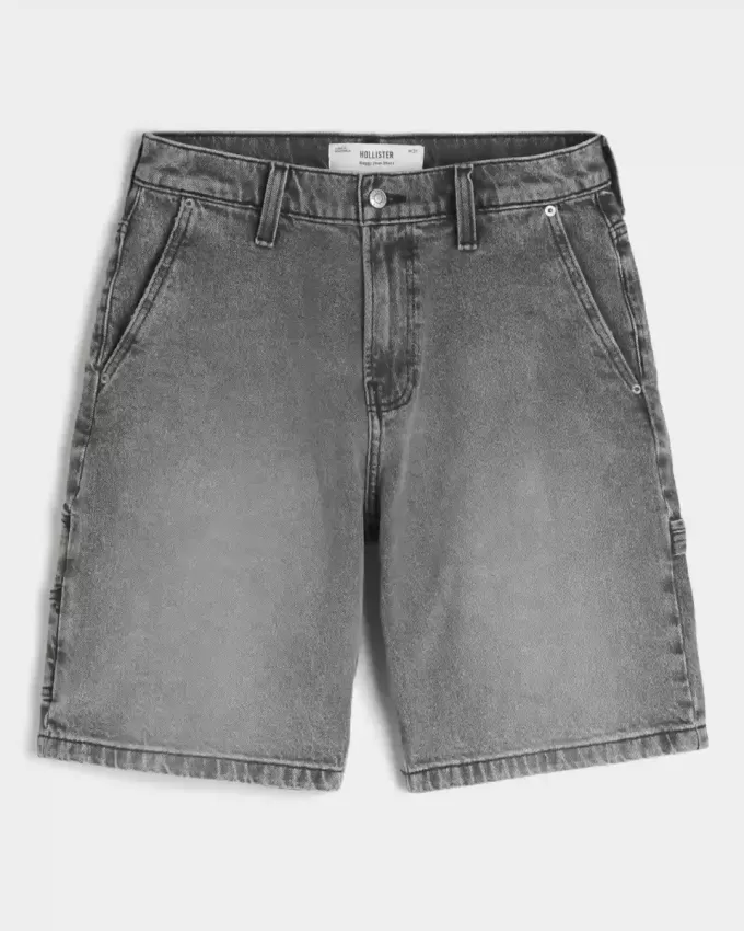 Baggy-Malershorts aus verwaschenem schwarzem Denim