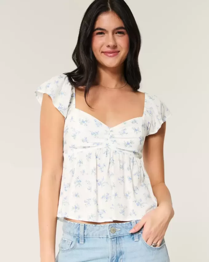 Bequemes Babydoll-Oberteil mit Flatterärmeln
