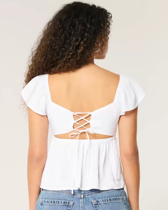 Bequemes Babydoll-Oberteil mit Flatterärmeln