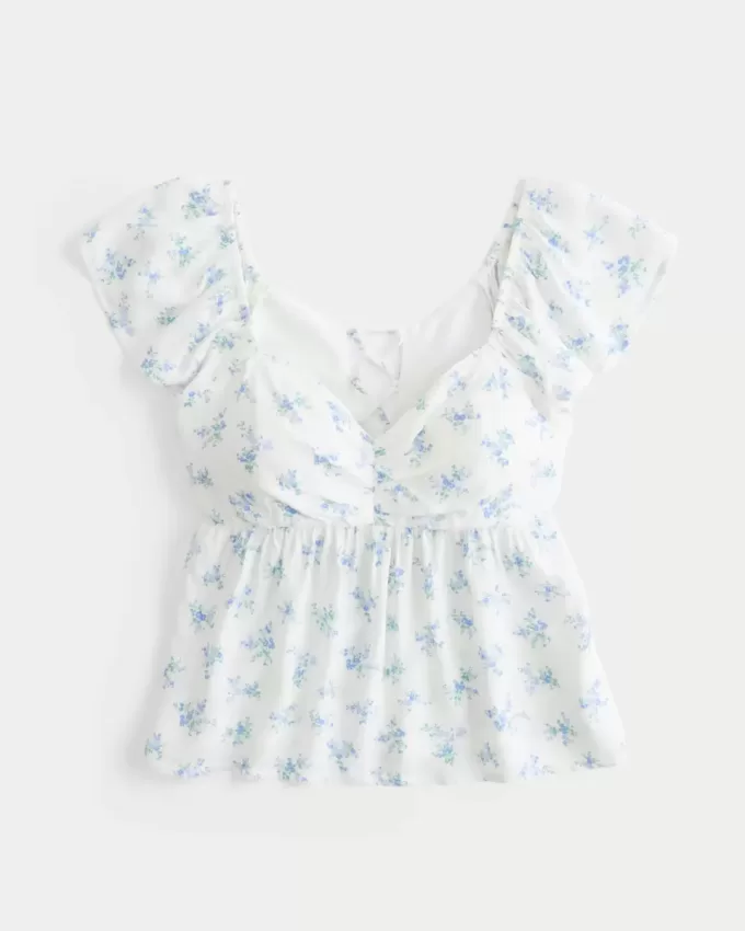 Bequemes Babydoll-Oberteil mit Flatterärmeln