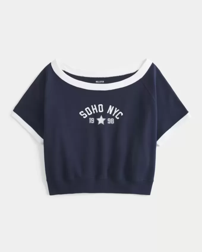 Bequemes Kurzarm-Sweatshirt aus Frottee-Fleece mit Grafik