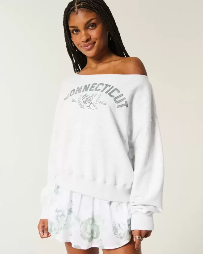 Bequemes, schulterfreies Connecticut-Grafik-Sweatshirt