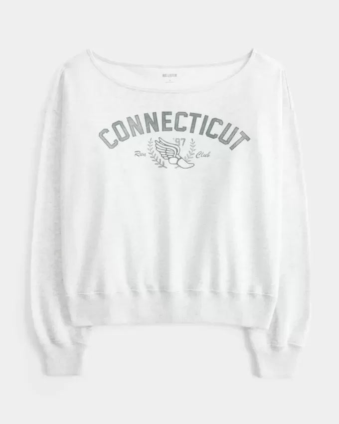 Bequemes, schulterfreies Connecticut-Grafik-Sweatshirt
