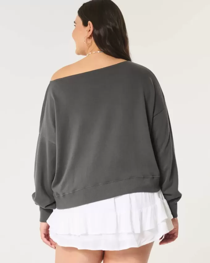 Bequemes, schulterfreies Frottee-Sweatshirt Bequemes, schulterfreies Frottee-Sweatshirt