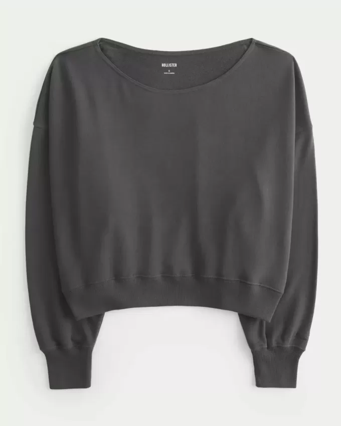 Bequemes, schulterfreies Frottee-Sweatshirt Bequemes, schulterfreies Frottee-Sweatshirt