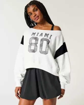 Bequemes schulterfreies Sweatshirt mit Miami-Grafik