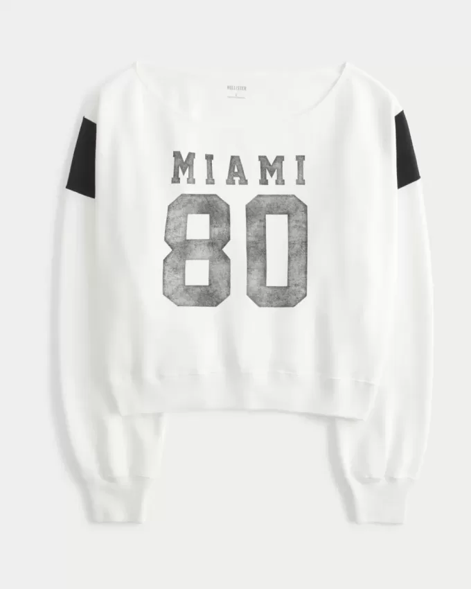 Bequemes schulterfreies Sweatshirt mit Miami-Grafik